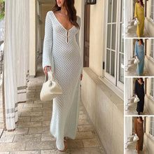 Load image into Gallery viewer, Crochet Fishtail Flare Sleeve Maxi Dress