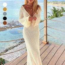 Load image into Gallery viewer, Crochet Fishtail Flare Sleeve Maxi Dress