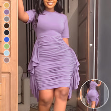 Load image into Gallery viewer, Round Neck Short Sleeve Irregular Ruffle Midi Dress