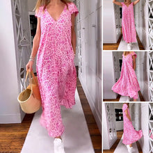 Load image into Gallery viewer, V-neck Printed Long Dress With Short Sleeves
