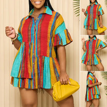 Load image into Gallery viewer, Simplicity Patchwork Flounce Asymmetrical Contrast Shirt Mini Dress