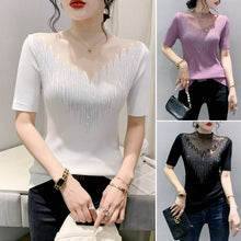 Load image into Gallery viewer, Rhinestone-studded Hollow Stitching Short Sleeves