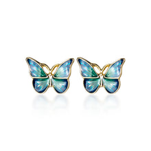 Load image into Gallery viewer, Blue and Gold Butterfly Stud Earrings