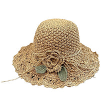 Load image into Gallery viewer, Elegant Crochet Straw Hat with Ruffle Detail