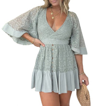 Load image into Gallery viewer, Lace Crochet Romper Dress with Built-in Shorts