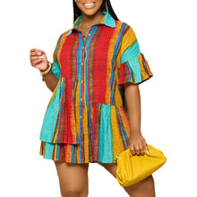 Load image into Gallery viewer, Simplicity Patchwork Flounce Asymmetrical Contrast Shirt Mini Dress