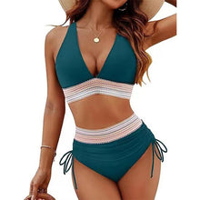 Load image into Gallery viewer, 2024 High Waisted Tummy Control Color Block Bikini Sets