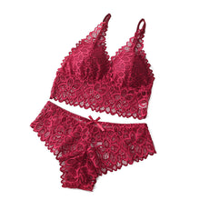 Load image into Gallery viewer, Women's Contrast Lace Wireless Bra &amp; Bow Decor Panty Set