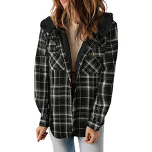 Load image into Gallery viewer, Women's Plaid Long Sleeve Fleece Hooded Jacket With Pockets