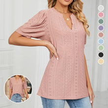 Load image into Gallery viewer, Solid Color Hollow Bubble Sleeve Loose T-shirt Top