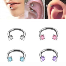 Load image into Gallery viewer, Zirkonia Hestesko Ring med Gjengede Stener for Piercinger