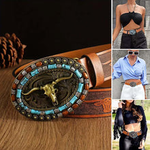Load image into Gallery viewer, Retro Punk Embossed Western Denim Belt