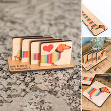Load image into Gallery viewer, Dachshund Wood Coaster Set