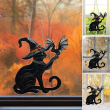 Load image into Gallery viewer, Black Cat Touching Bat Window Hanging
