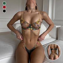 Load image into Gallery viewer, Women's Lace Flower Bra and Briefs Set