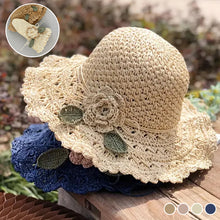 Load image into Gallery viewer, Elegant Crochet Straw Hat with Ruffle Detail