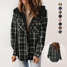 Load image into Gallery viewer, Women's Plaid Long Sleeve Fleece Hooded Jacket With Pockets