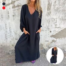 Load image into Gallery viewer, Loose V-Neck Solid Color Lantern Sleeve Dress