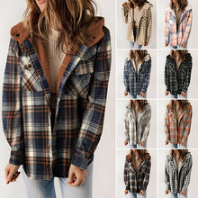 Load image into Gallery viewer, Women's Plaid Long Sleeve Fleece Hooded Jacket With Pockets