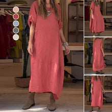 Load image into Gallery viewer, Women's Cotton And Linen Side Button Dress