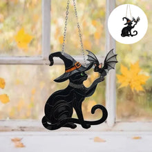 Load image into Gallery viewer, Black Cat Touching Bat Window Hanging