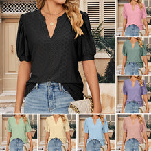 Load image into Gallery viewer, Solid Color Hollow Bubble Sleeve Loose T-shirt Top