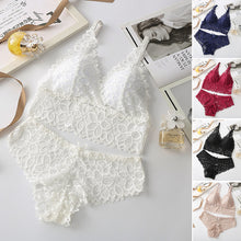 Load image into Gallery viewer, Women's Contrast Lace Wireless Bra &amp; Bow Decor Panty Set