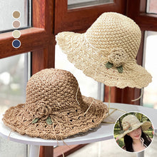 Load image into Gallery viewer, Elegant Crochet Straw Hat with Ruffle Detail