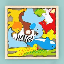 Load image into Gallery viewer, Wooden Animal Block Puzzle
