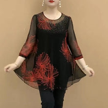Load image into Gallery viewer, Embroidered Mesh Round Neck T-Shirt