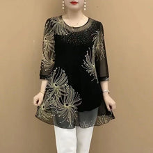 Load image into Gallery viewer, Embroidered Mesh Round Neck T-Shirt