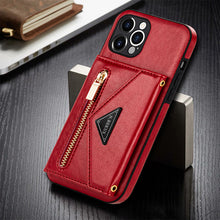 Load image into Gallery viewer, Triangle Crossbody Zipper Wallet Card Leather Case For iPhone