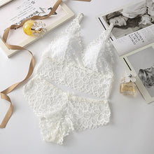 Load image into Gallery viewer, Women's Contrast Lace Wireless Bra &amp; Bow Decor Panty Set