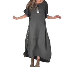 Load image into Gallery viewer, Women's Cotton And Linen Side Button Dress