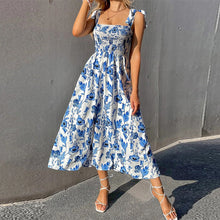 Load image into Gallery viewer, Sleeveless Suspender Print Elegant Dress