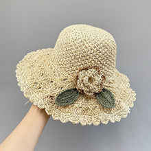 Load image into Gallery viewer, Elegant Crochet Straw Hat with Ruffle Detail