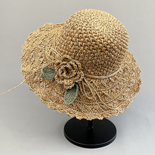 Load image into Gallery viewer, Elegant Crochet Straw Hat with Ruffle Detail