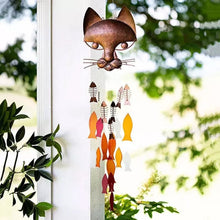 Load image into Gallery viewer, Handcrafted Metal Cat and Recycled Glass Fish Wind Chime