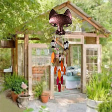 Load image into Gallery viewer, Handcrafted Metal Cat and Recycled Glass Fish Wind Chime