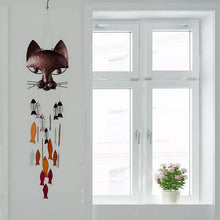 Load image into Gallery viewer, Handcrafted Metal Cat and Recycled Glass Fish Wind Chime