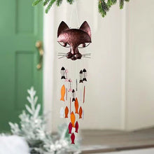 Load image into Gallery viewer, Handcrafted Metal Cat and Recycled Glass Fish Wind Chime