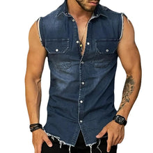 Load image into Gallery viewer, Men's Vintage Lapel Sleeveless Denim Shirt
