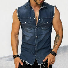 Load image into Gallery viewer, Men's Vintage Lapel Sleeveless Denim Shirt