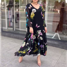 Load image into Gallery viewer, Floral Long Sleeve Black Dress