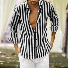 Load image into Gallery viewer, Spring Summer Men's Cotton Linen Striped Button Shirt