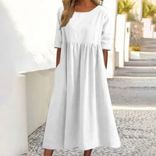 Load image into Gallery viewer, Women's Casual Crew Neck Pocket Smocked Cotton Dress