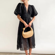 Load image into Gallery viewer, Square Patterned Fabric Puff Sleeve Dress