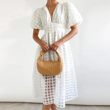 Load image into Gallery viewer, Square Patterned Fabric Puff Sleeve Dress