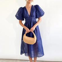 Load image into Gallery viewer, Square Patterned Fabric Puff Sleeve Dress