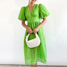 Load image into Gallery viewer, Square Patterned Fabric Puff Sleeve Dress